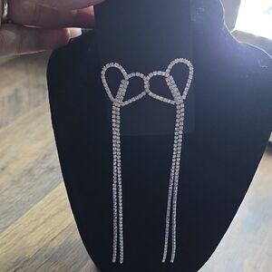 Source Unknown Silver Rhinestone Dangle Heart-Top Earrings